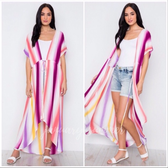 ☀️LAST3️⃣//LAVENDER RAINBOW HIGH LOW KIMONO - Picture 2 of 7